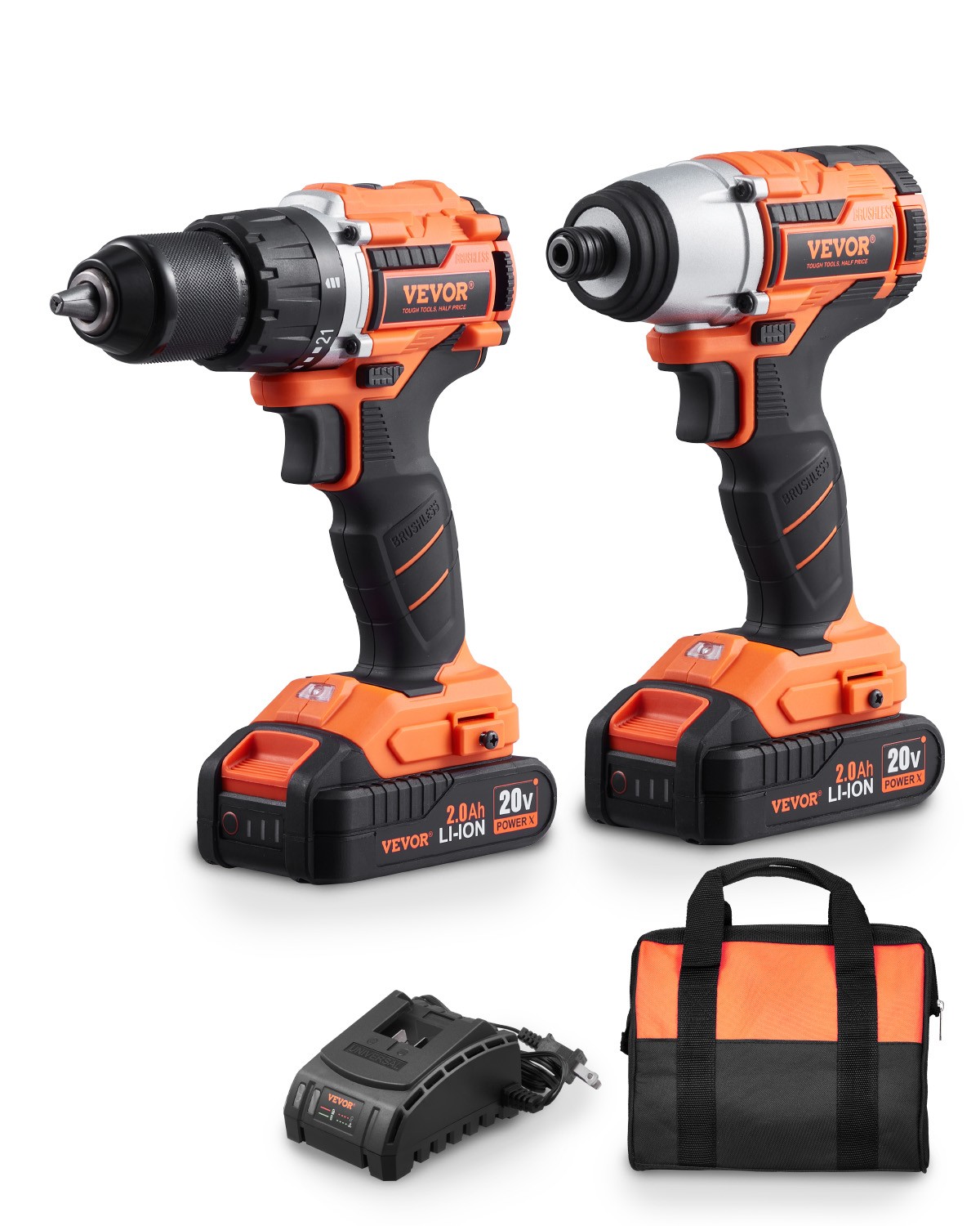 VEVOR Tool Combo Kit Max 20V Cordless 2-Tool Power Combo Kit