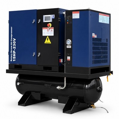 15HP 4-in-1 Combined Rotary Screw Compressor w/Dryer & ASME Tank 125PSI 230V 3PH