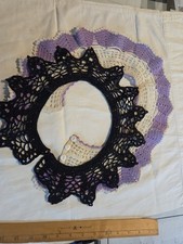Handmade Lot of 2 Women s Detachable Crochet Lace Collars Black Purple Ivory