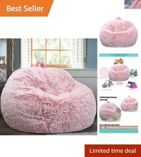 Fluffy Stuffed Animal Storage Bean Bag Chair Cover No Filler, Faux Fur Comfy ...