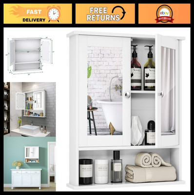 Wall Mounted Bathroom Medicine Cabinet with Mirror, Wooden Organizer, Shelves, W