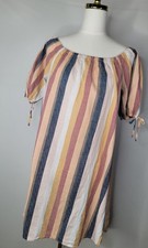 Millenium 100% Cotton Boho Peasant Dress Medium Striped Cottagecore