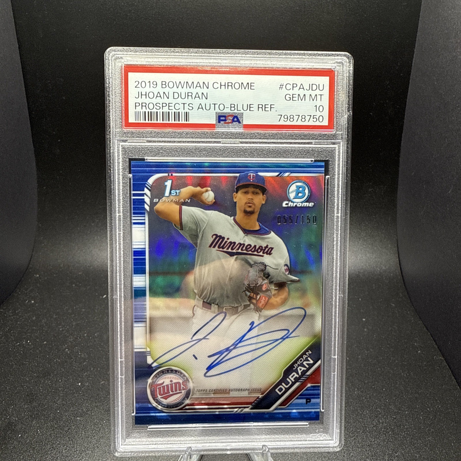 2019 Bowman Chrome Prospects Blue Refractor Jhoan Duran /150 Auto PSA 10