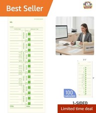 Green Print Employee Time Cards - 3-1/2" x 9" - 100 Pack for Labor Compliance