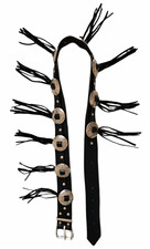 Western Biker Black Leather Fringe Belt Silver Conchos Buckle Women s 34 36