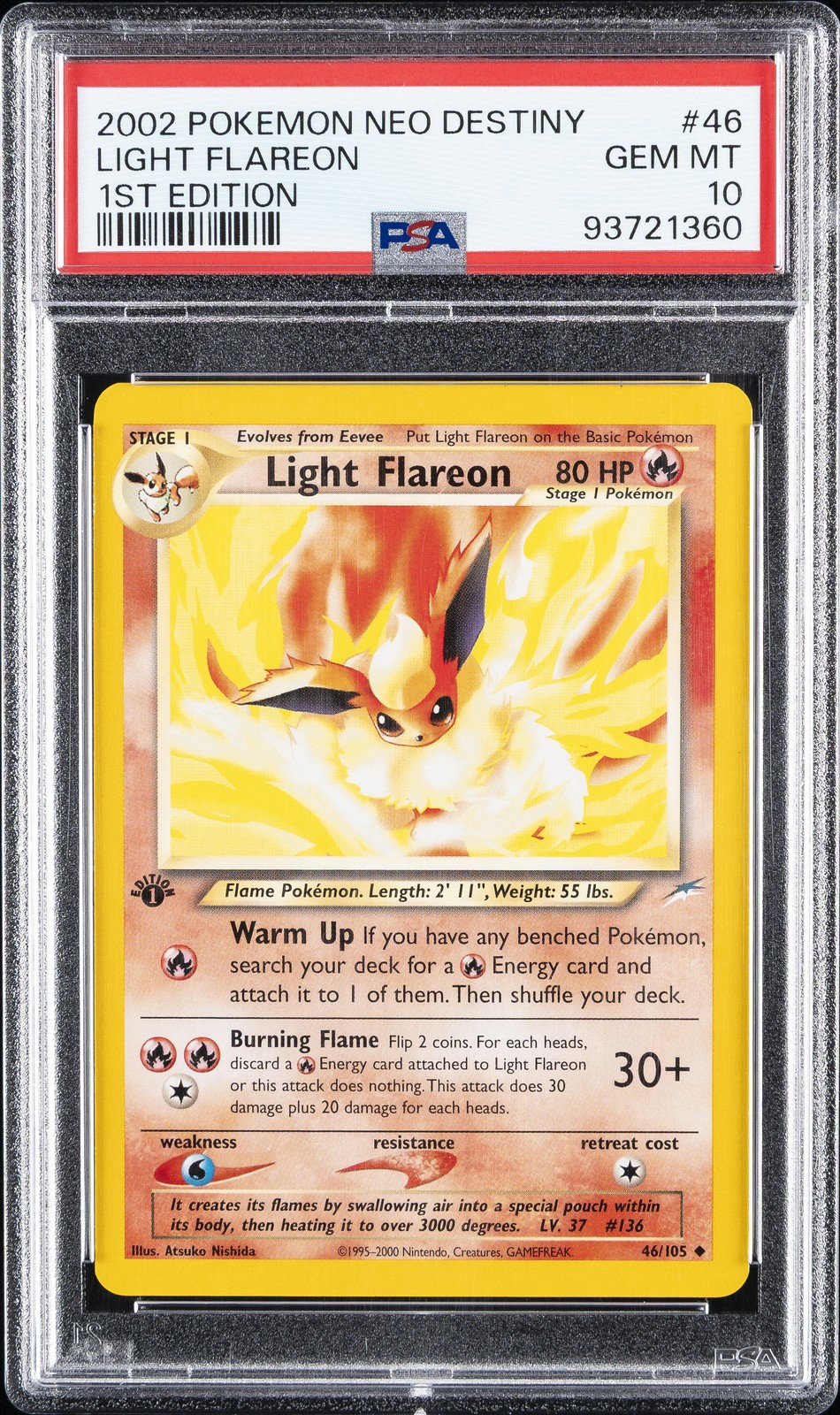 2002 POKEMON NEO DESTINY 1ST ED #46 LIGHT FLAREON PSA 10