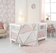 OBERLUX Crib Bedding Set for Girls 4-Piece Pink Gray Rose Gold Geometric