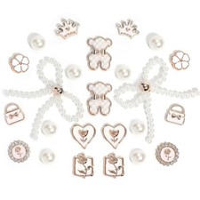 Eooberr 24Pcs Bling White Pearl Bow Shoe Charms for Clog Sandals Women,