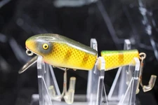 J C Higgins Jointed Minnow Lure Old Display Tackle Box Bait PERCH SIGNED