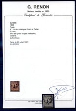 150726 TIMBRE POSTE CANTONAL ZURICH  AVEC CERTIFICAT (zumstein 2) cote 2200FS