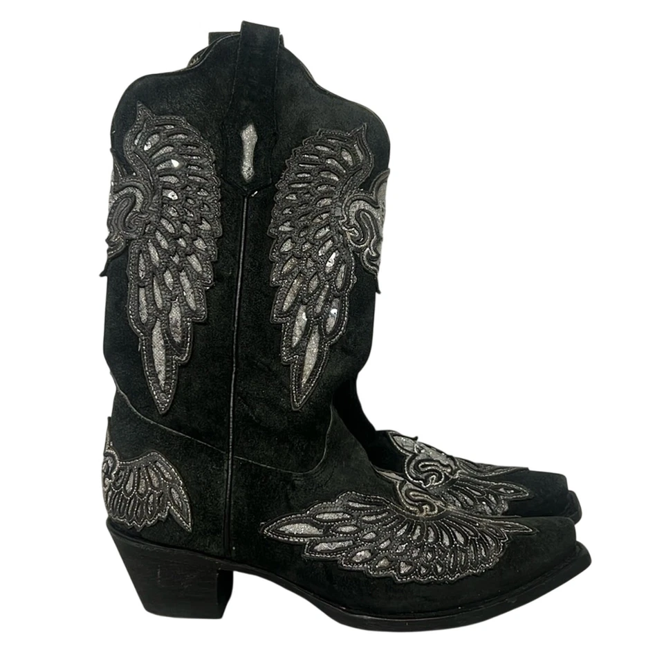 Bottes Western Corral Gris Argent Suède Crysta Winged à Enfiler Taille 7,5 - Photo 1/4