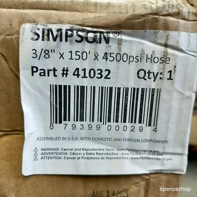 open box new Simpson 41032 3/8'' x 150 ft. x 4500 PSI Pressure Washer Hose