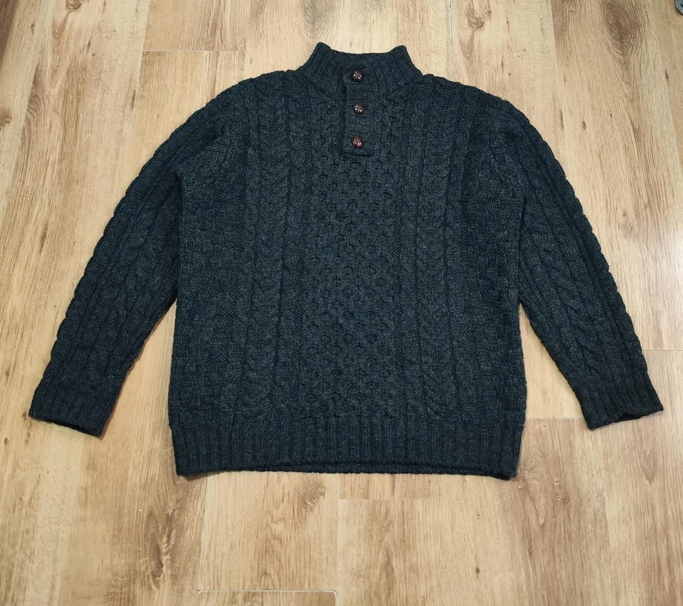 Men's vintage L.L. Bean Wool Sweater Cable Knit Fisherman Made in Ireland size L - Bild 1 von 4