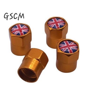 x4 Gold Union Jack Ventil Staubkappen Ventil MINI rote Flagge