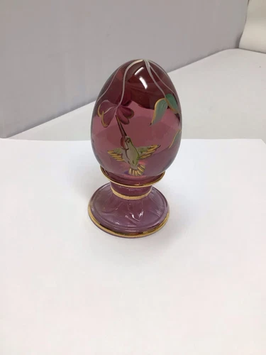 Fenton Dusty Rose Hand Painted Humming Bird Signed Egg