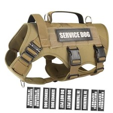 Service Dog Vest Harness for Dog, Tactical Working MOLLE Vest Medium Brown