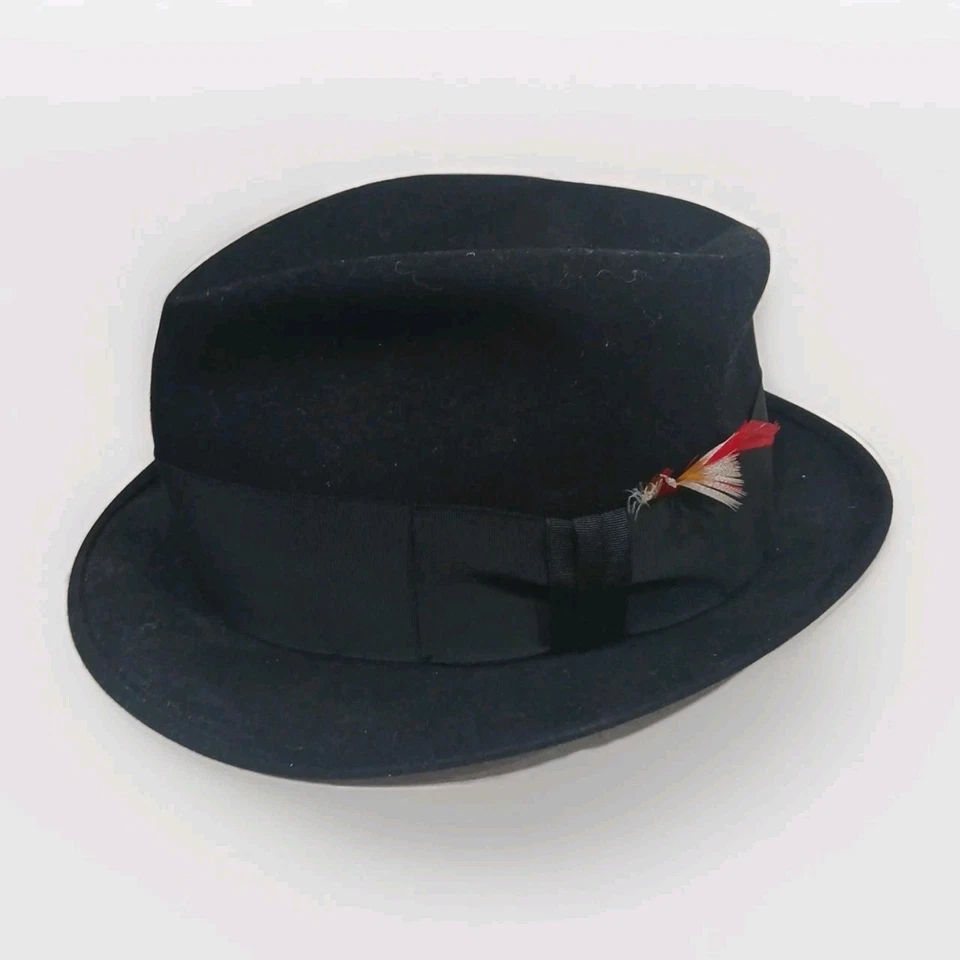 Sombrero de fieltro vintage The Sovereign Stetson estilo derby pluma lateral negra talla 7,5 Foto 2 de 4