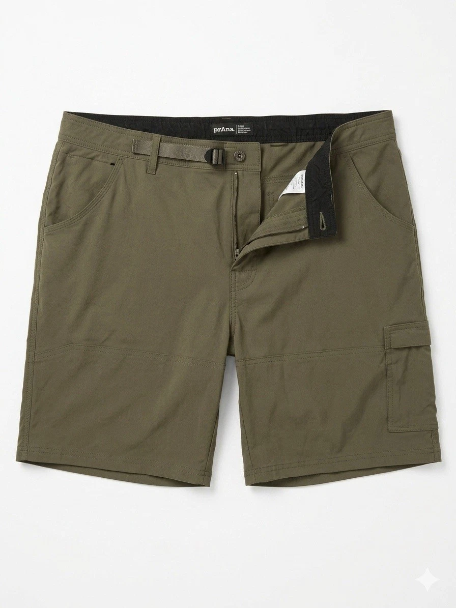 Prana Zion Cargo Shorts Men Brown Sz42x8(T) Belted Hiking Stretch Standard Fit