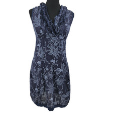 Womens S/M Blue Linen/Cotton Blend Italy Ruffle V-Neck Sleeveless Floral Dress