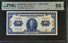 Netherlands 10 Gulden Specimen 1943 P66s PMG Gem Uncirculated 66 EPQ