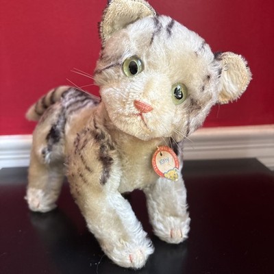 Steiff Cat Kitty, Antique, Mohair, Silver Button, Chest Tag, 8 , Magnificent!