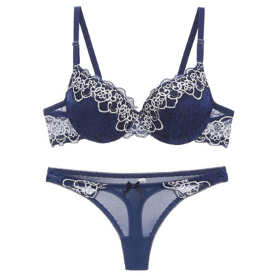 Sexy Lace Embroidery Extreme Push Up Underwear Padded Bra Set Lingerie Bra Sets