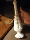 fenton white hobnail milk glass bud vase Signed by M. Dickerson