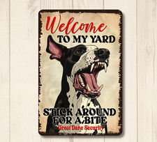 Great Dane Welcome Yard House Sign funny dog metal warning security tin outside