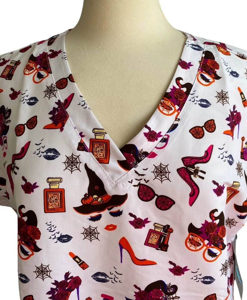 Serene Uniforms Women's Scrubs Top Size 2X- Halloween Witches Hat- NEW - Image 2 of 4