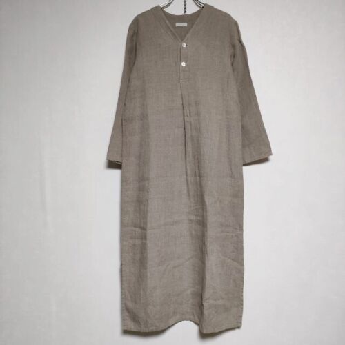 Nebelleinen Arbeitsleinenkleid Kleid beige 4-0407M∞ - Bild 1 von 3