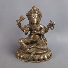 Scultura Bronzo Ganesha Divinità Con Testa Elefante Statua Portafortuna Xx Sec.