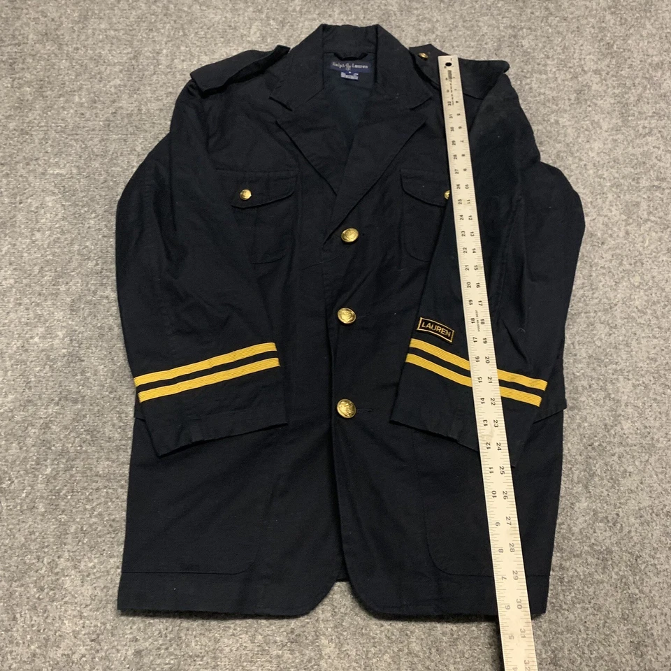 Blazer Ralph Lauren Etiqueta Azul Vintage Años 80 Estilo Militar Borde Dorado Adulto Pequeño Foto 4 de 4