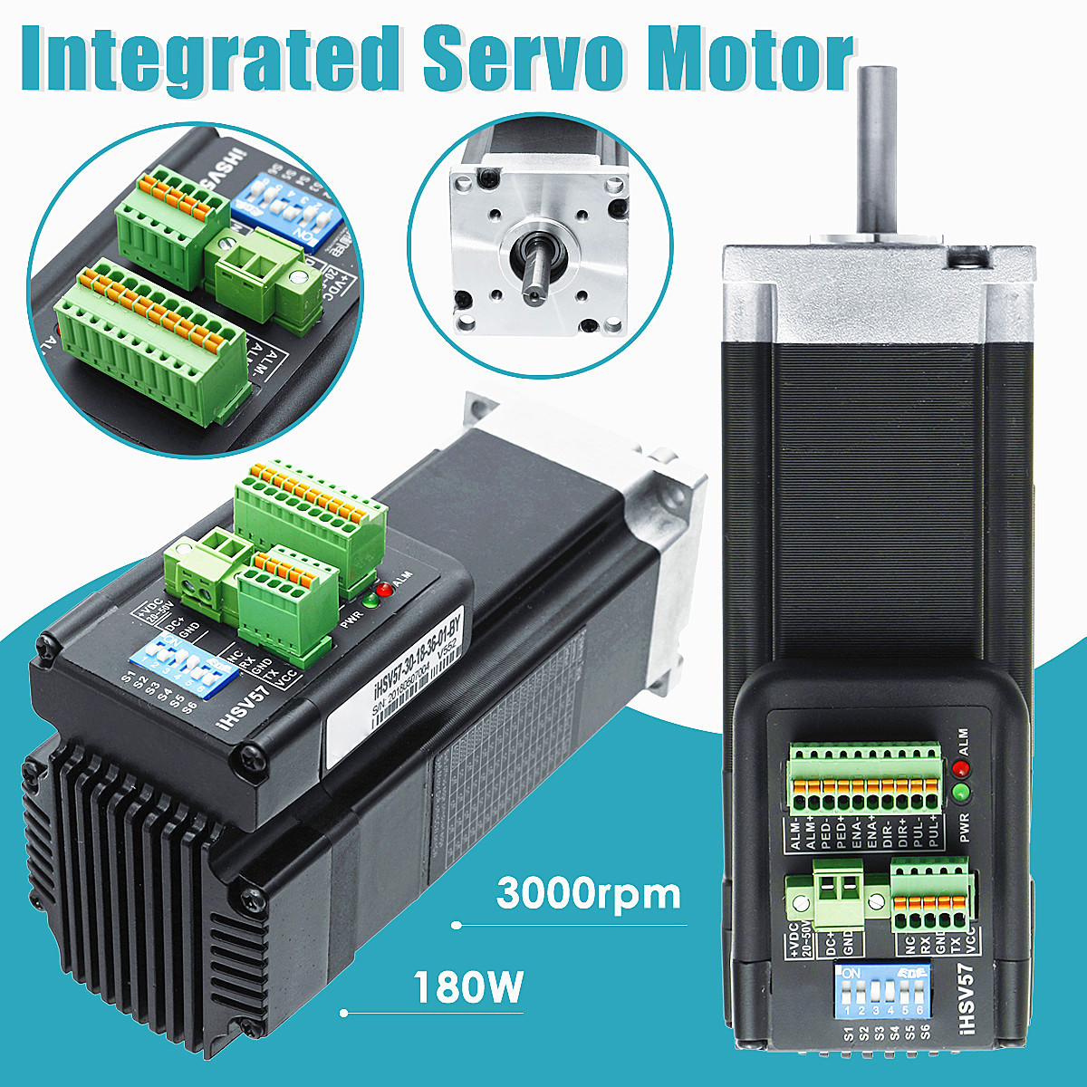 180W 3000rpm NEMA23 0.57Nm Integrated Servo Motor 36VDC JMC iHSV57