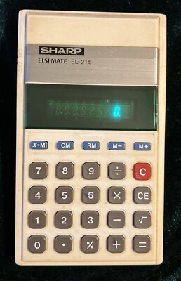 Vintage Sharp elektrischer Taschenrechner EL-215 mit Originaletui Retro 1980 - 1981.