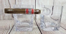 BOURBON WISKEY Rocks Square Glasses Cigar Holder