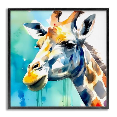 Giraffe with Blue Splash Framed Giclee Art Design by Walker Noble