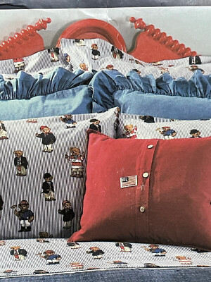 BLUE *RALPH Lauren *KING Deep FITTED SHEET POLO BEAR Bed Stripe