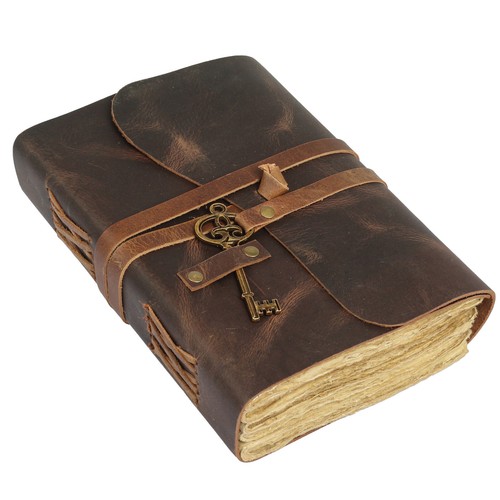 Leather Journal with lined Deckle Edge Paper 8x6 inch and Vintage Key - Picture 30 of 32