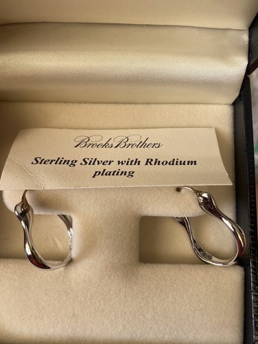 Brooks Brothers Sterling Silver with Rhodium Plating Hoop Earrings - Picture 2 of 5