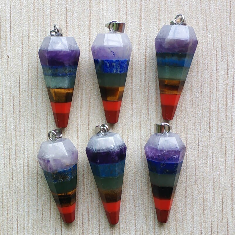 6pcs/lot Rainbow 7 Chakra Hexagonal Pyramid Shape Pendants for Jewelry Making