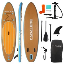 CADALENE 10ft Inflatable Stand Up Paddle Board Large Wide Wooden SUP Paddleboard