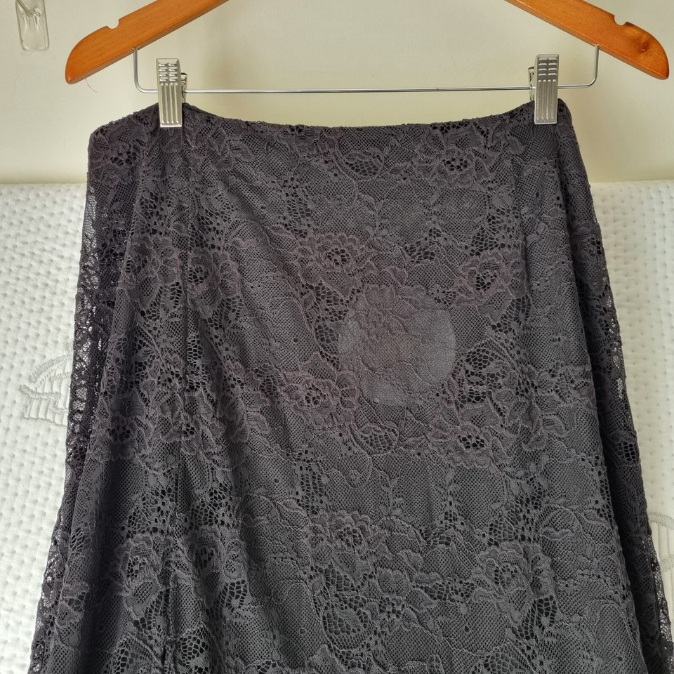 Princess Polly Calathea Maxi Skirt Womens Size 16 Black Lace Split Zip