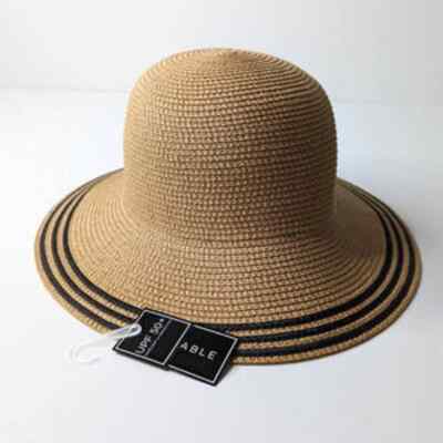 New Magid Hats Brown Black UPF 50+ Striped Straw Sun Hat One 