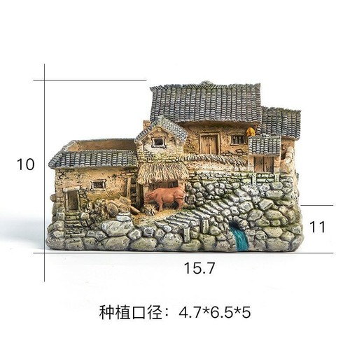 Chinese Style Succulent Plants Planter Landscape Resin Flower Pot House Bonsai - Picture 6 of 13