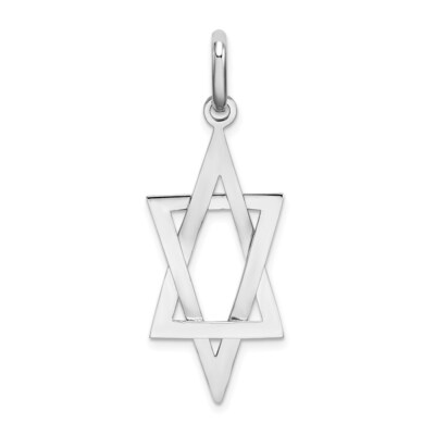 14K Weißgold länglicher Davidstern Charm Anhänger 1,86g, L-38,5mm, B-14,5mm