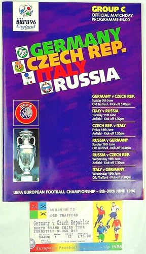 Euro 96 Alemania V Programa de Representantes Checos y Boleto 9 de junio de 1996, Grupo C Partido - Imagen 2 de 7