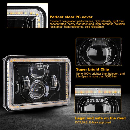 Pair 4x6" LED Headlights Hi-Lo Beam DRL Angel Eyes for Ford Mustang 1979-1986 - Picture 3 of 12