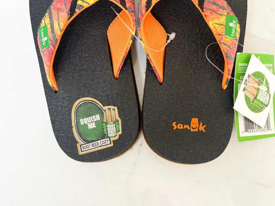 NWT! Sanuk Root Beer Cozy Funk Shoes Sandals Flip Flops Orange Red Boys Sz 11-12 - Image 4 of 4