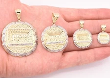 Mens Apostles Last Supper Charm Pendant Diamond Cut Real 10K Yellow White  Gold