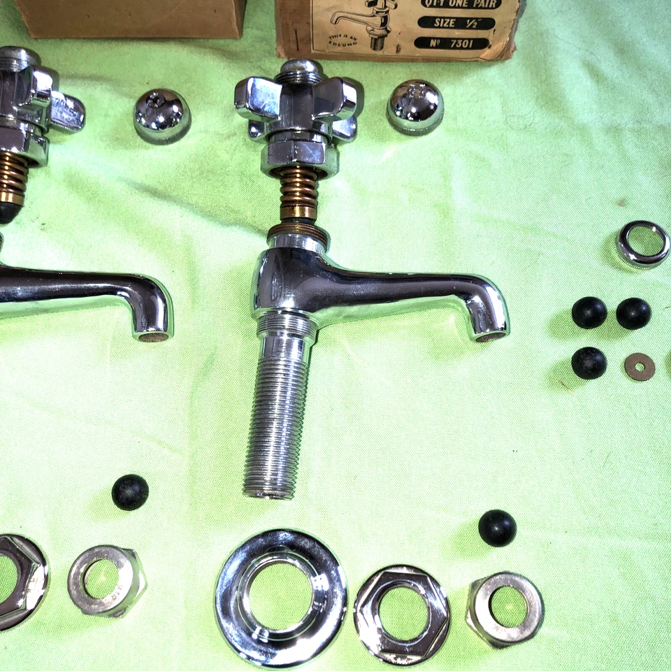 Vintage 1940-50’s NOS EDLUND Lavatory Chrome Plated/Brass Faucet Pair Size 1/2” - Image 3 of 4
